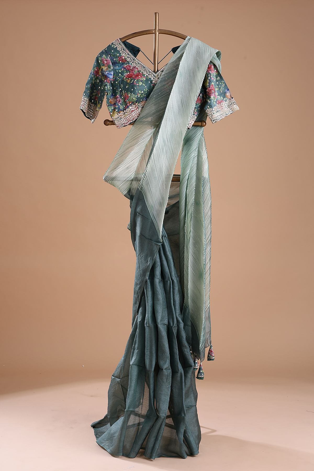 Celadon Green Silk Bandhani Scarf Celadon Green Silk Bandhani Scarf