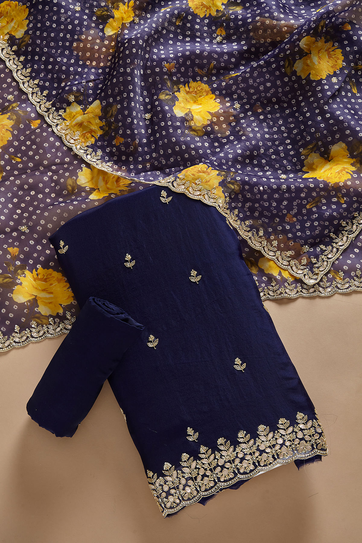 Dark Blue Gota Embroidered Organza Unstitched Salwar