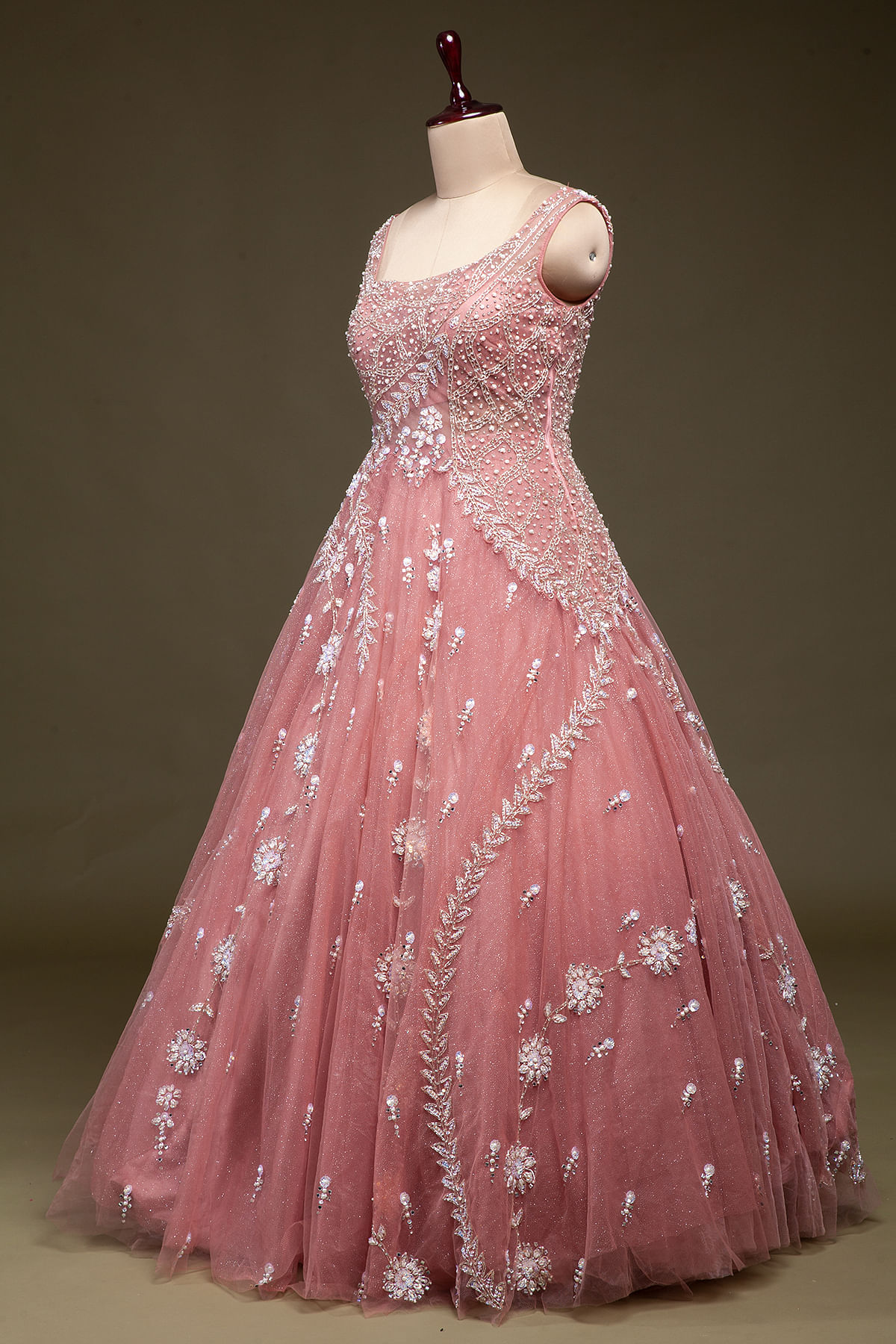 Beautiful Crush Pleating Pink Designer Gown - Clothsvilla