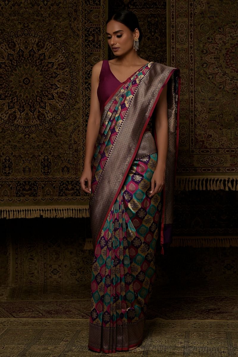Multicolour Zari Woven Banarasi Silk Saree