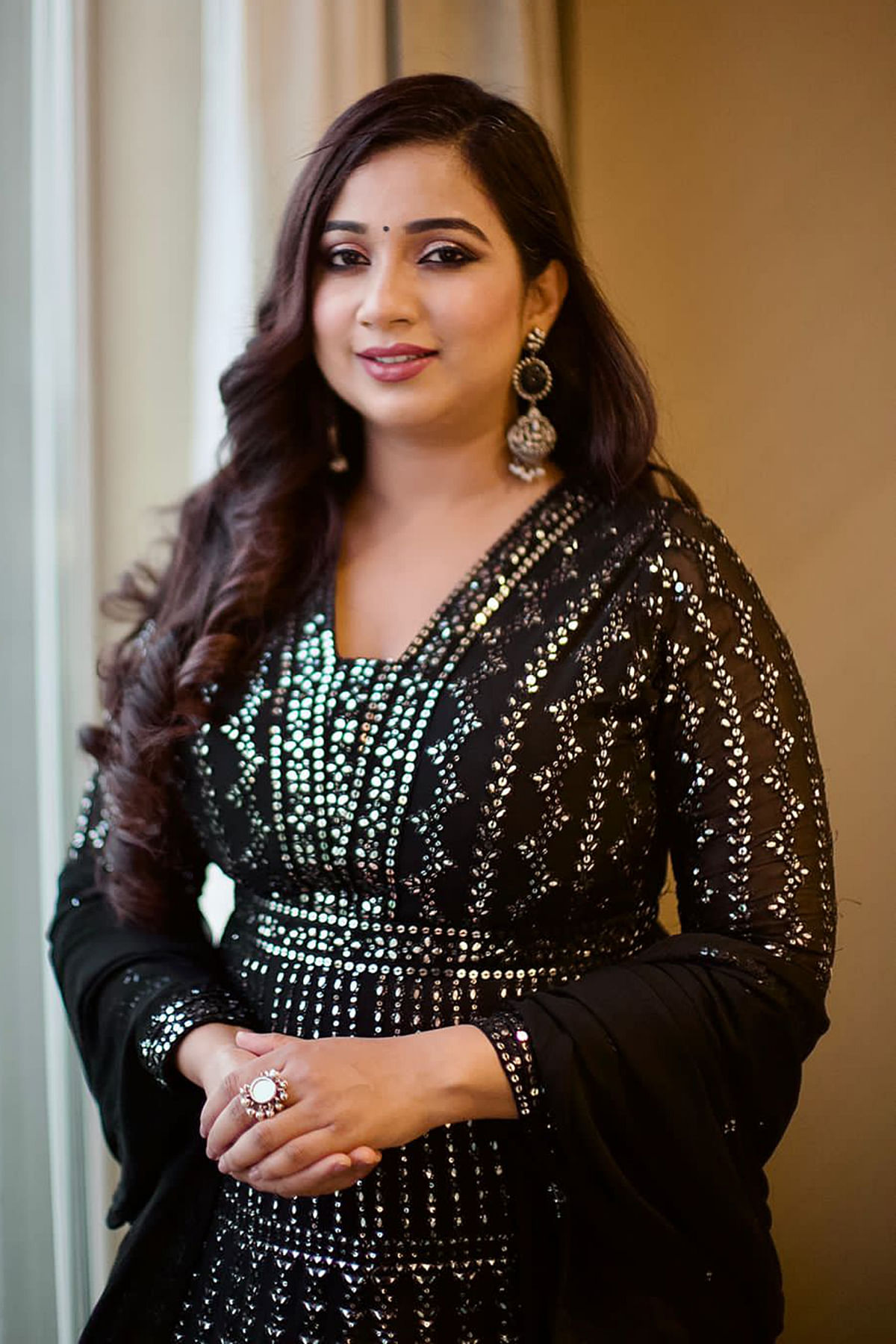 Shreya Ghoshal in Black Abla Embroidered Georgette Designer Salwar
