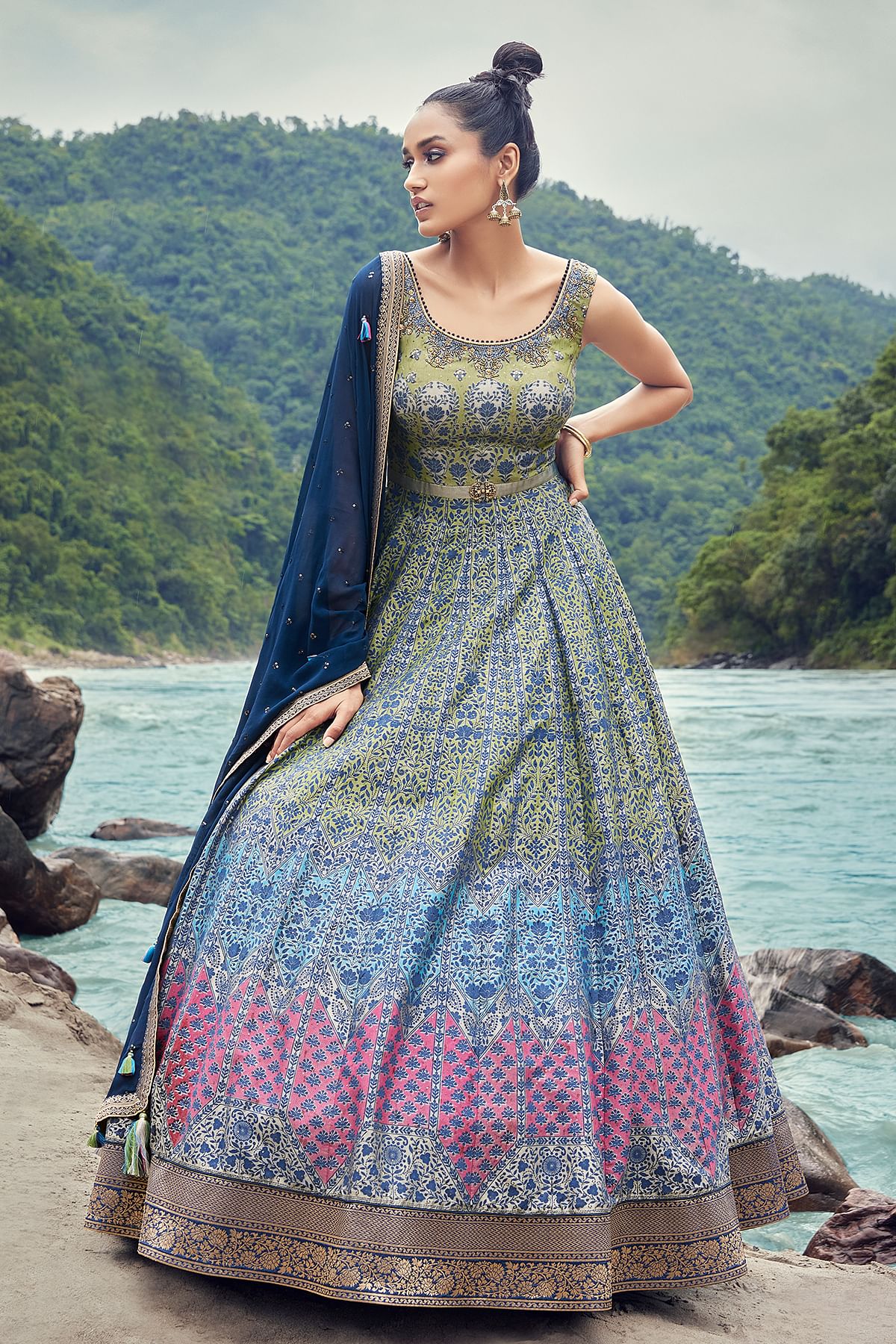 Light Beige Printed Silk Party Wear Salwar Kameez SL13183
