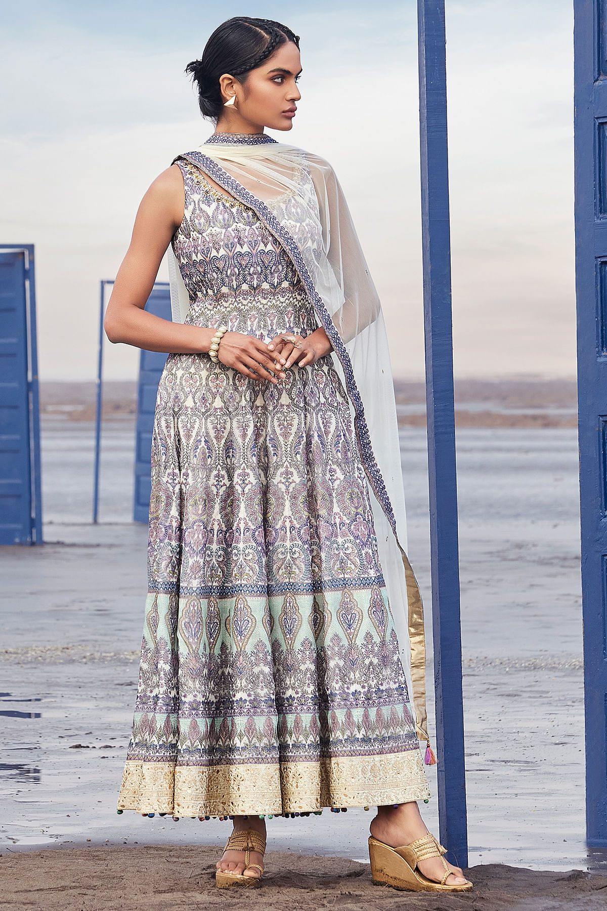 Buy Off White Printed Silk Party Wear Salwar Kameez Online Samyakk