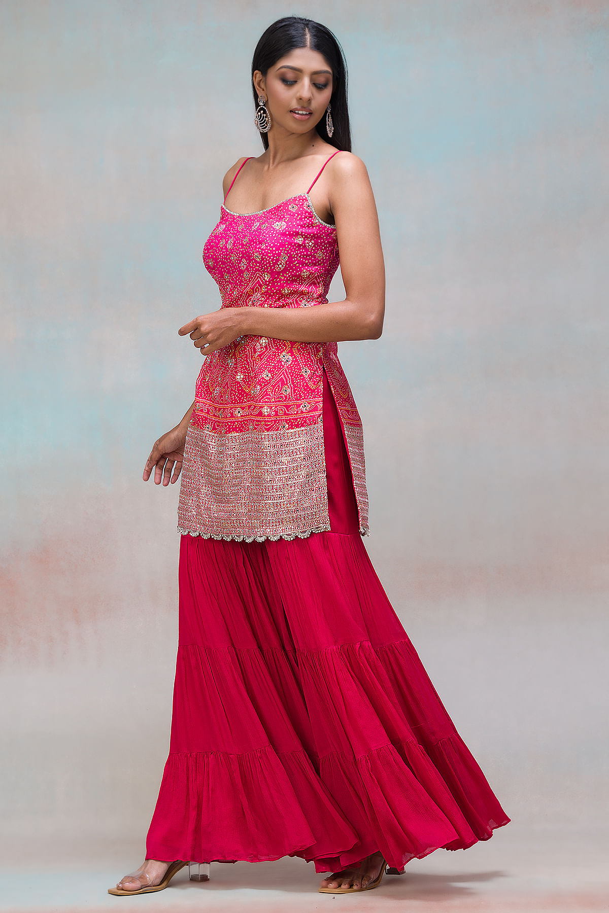 Lollipop Pink Sequins Embroidered Silk Sharara Suit-SL13520