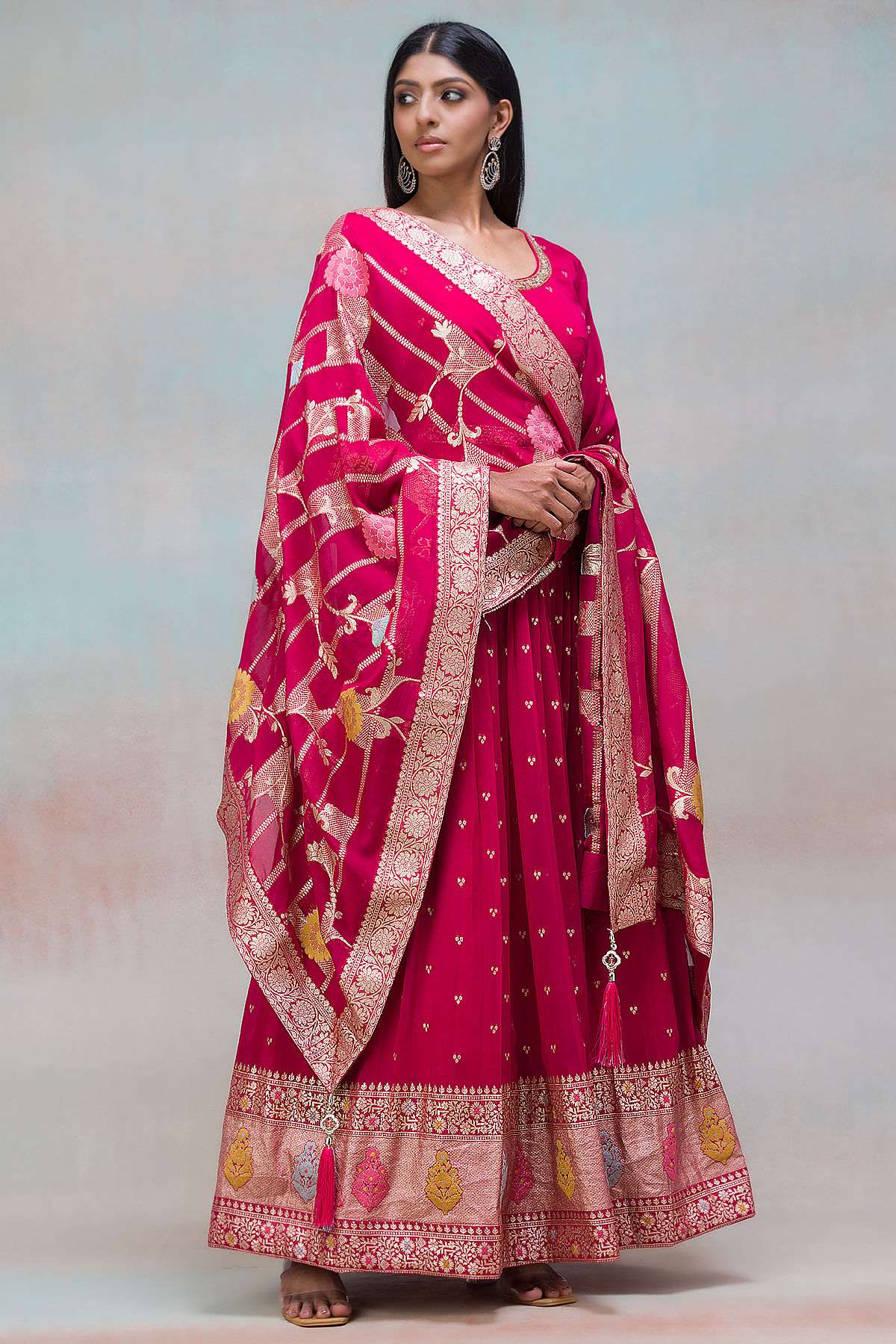 Berry Pink Zari Woven Organza Festive Salwar Kameez