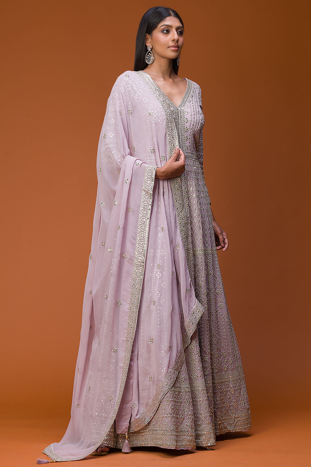 Pastel Lilac Zari Embroidered Georgette Party Wear Salwar Kameez SL13525