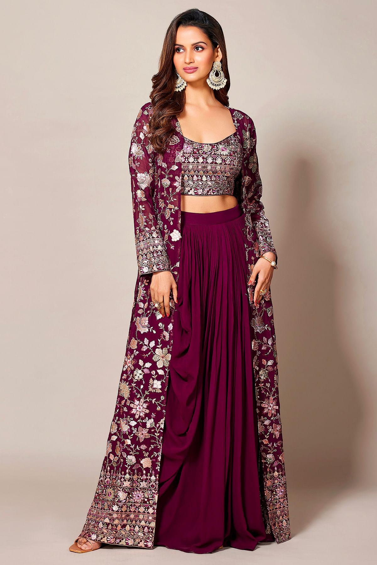 Purple Potion Resham Embroidered Georgette Sangeet Salwar Kameez