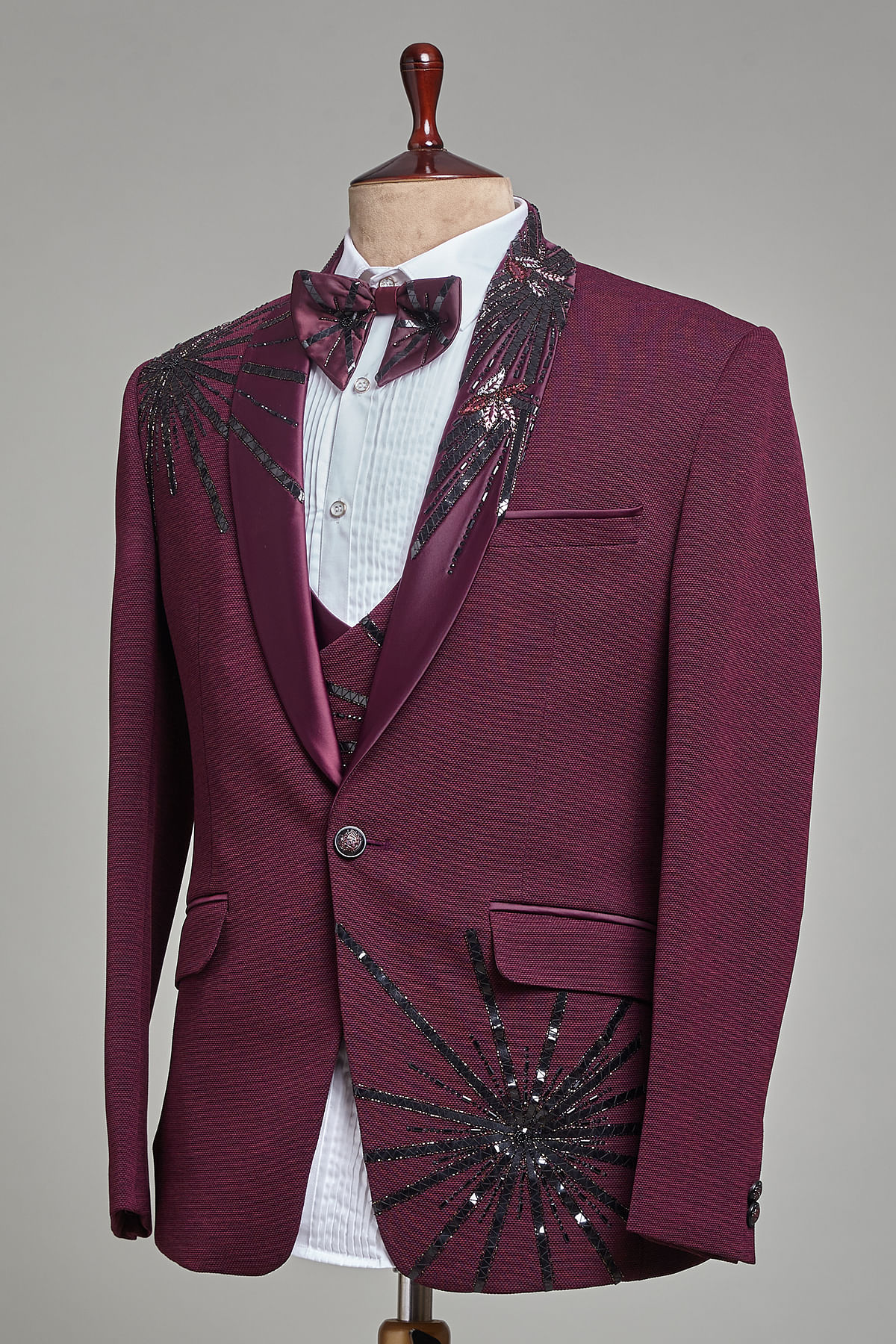 Buy Wine Purple Stone Embroidered Italian Tuxedo Suit Online