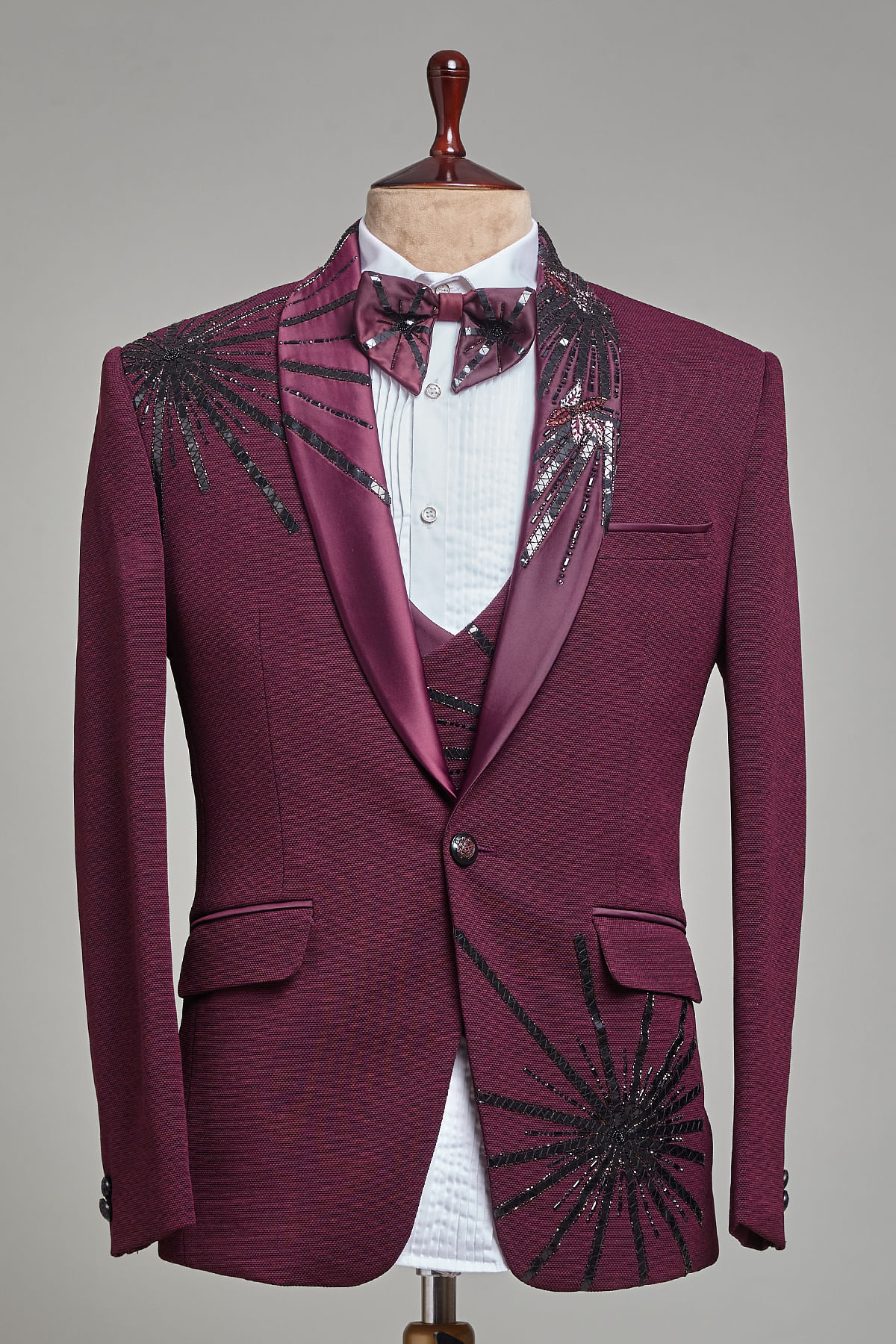 Men's 1 Button Shawl Lapel Burgundy ~ Maroon Tuxedo Jacket &