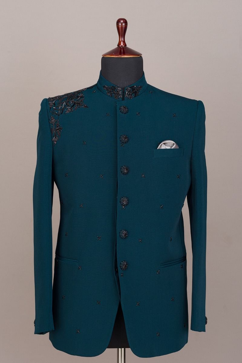 Dark green hot sale jodhpuri suit