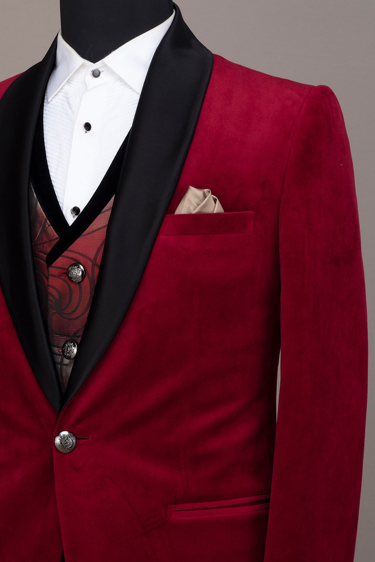 Red Velvet Peak Lapel Tuxedo | Louie's Tux Shop