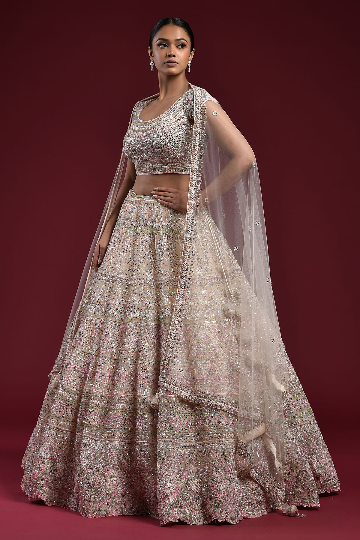 Net Peach Diwali Lehenga Choli in Embroidered - LC5835