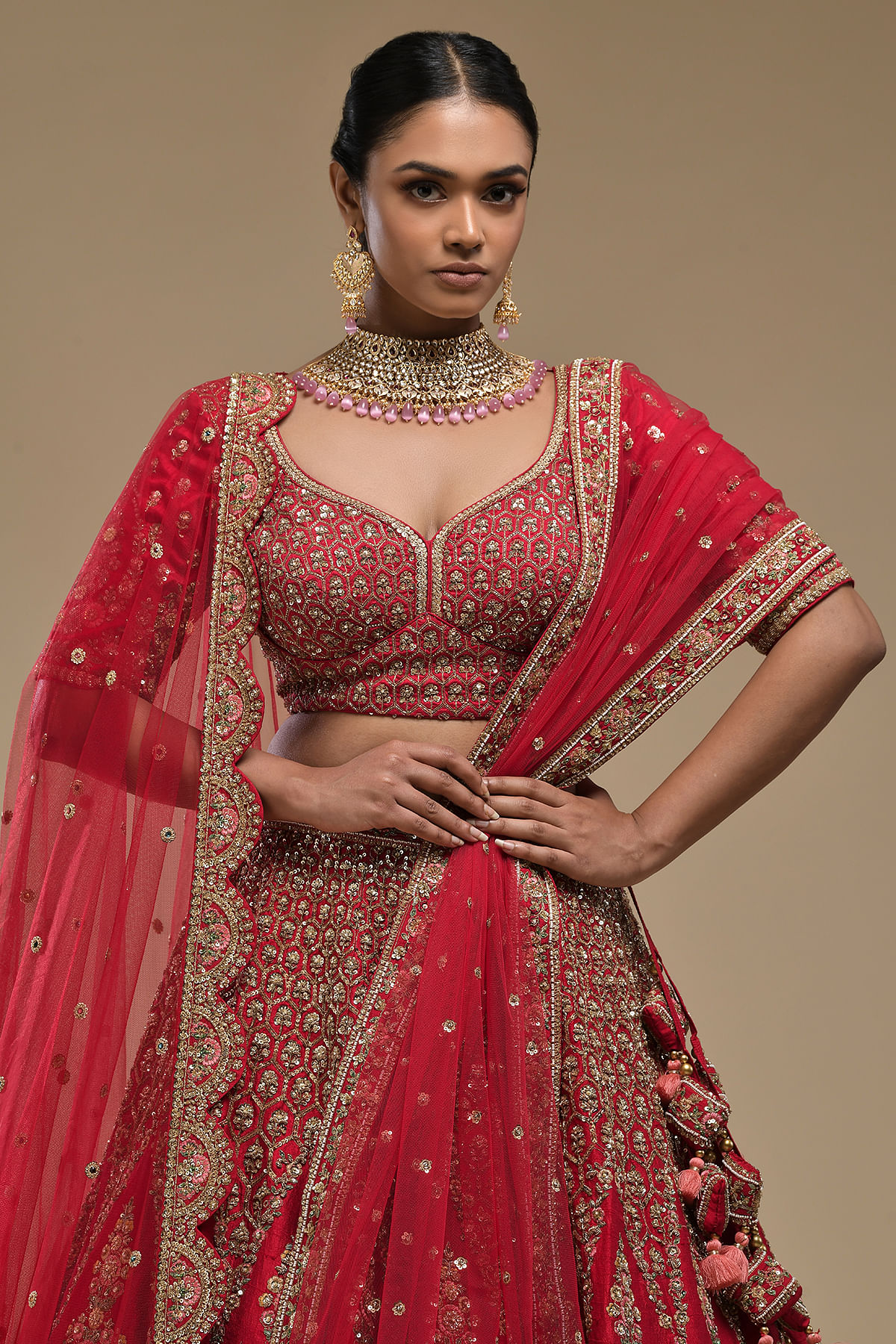 Buy Apple Red Raw Silk Bridal Lehenga with Hand Embroidery KALKI Fashion  India