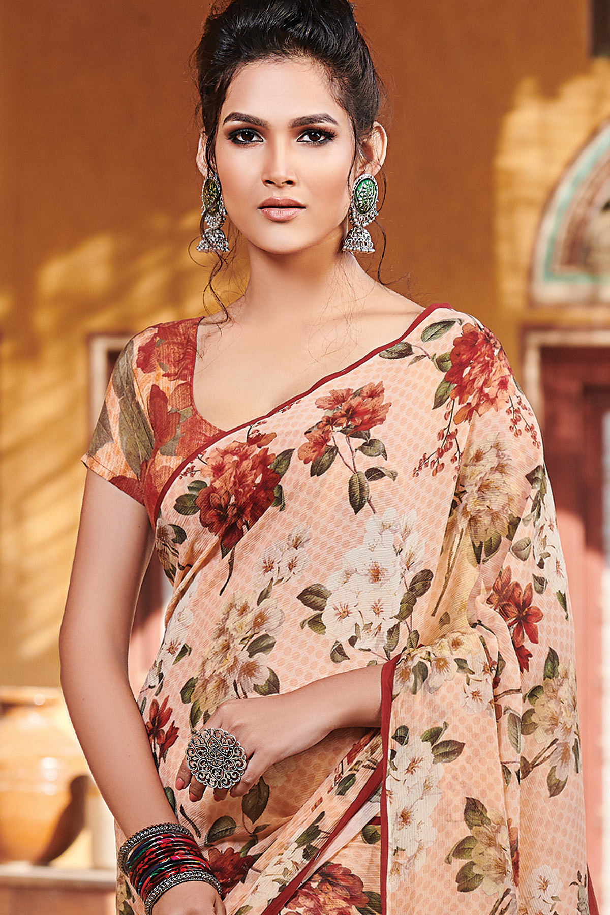 SGF11 Women's Alia Bhatt Printed Chiffon Saree with Unstitched Blouse Piece  Multicolor (Alia Bhatt Rocky Aur Rani Ki Prem Kahani) : Amazon.in: Fashion