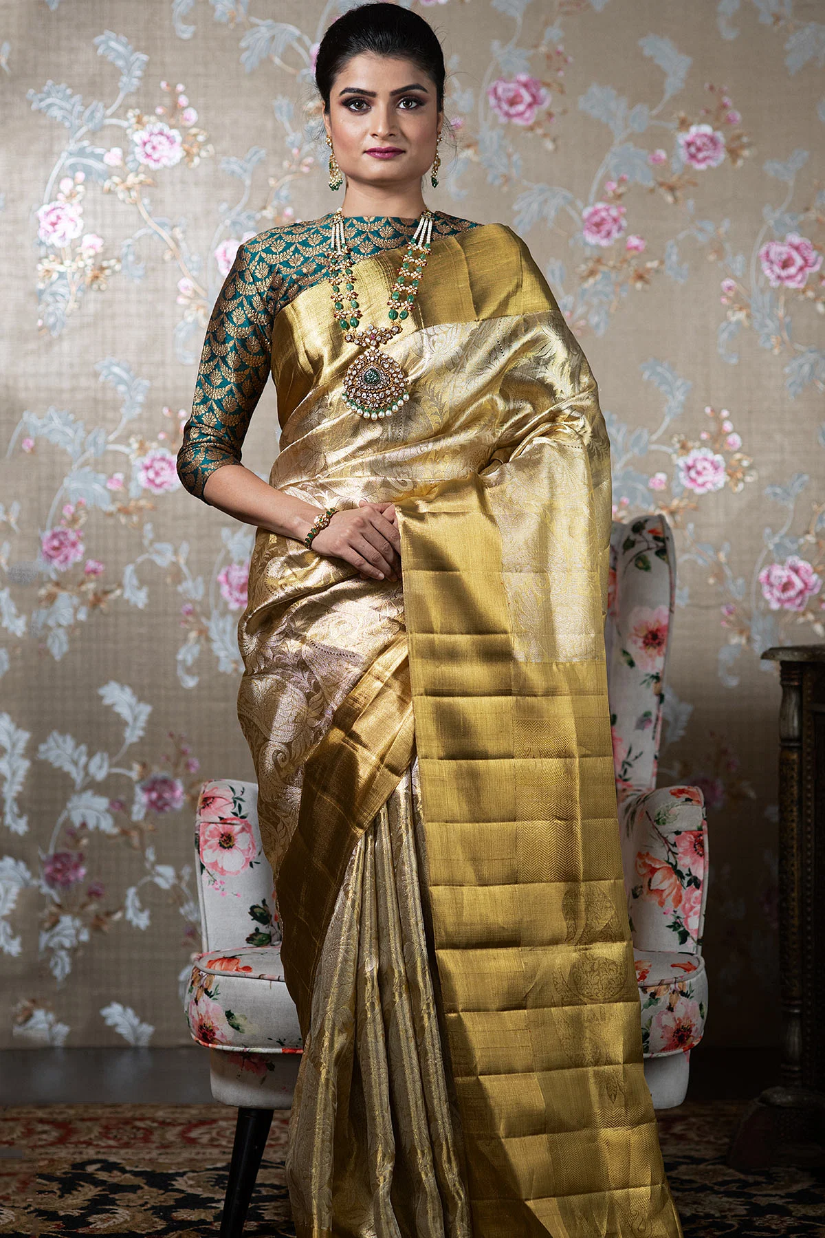 Buy Gold Zari woven Kanchipuram Tissue Saree Online | Samyakk | Saree,  Pakistani formal dresses, Tissue saree