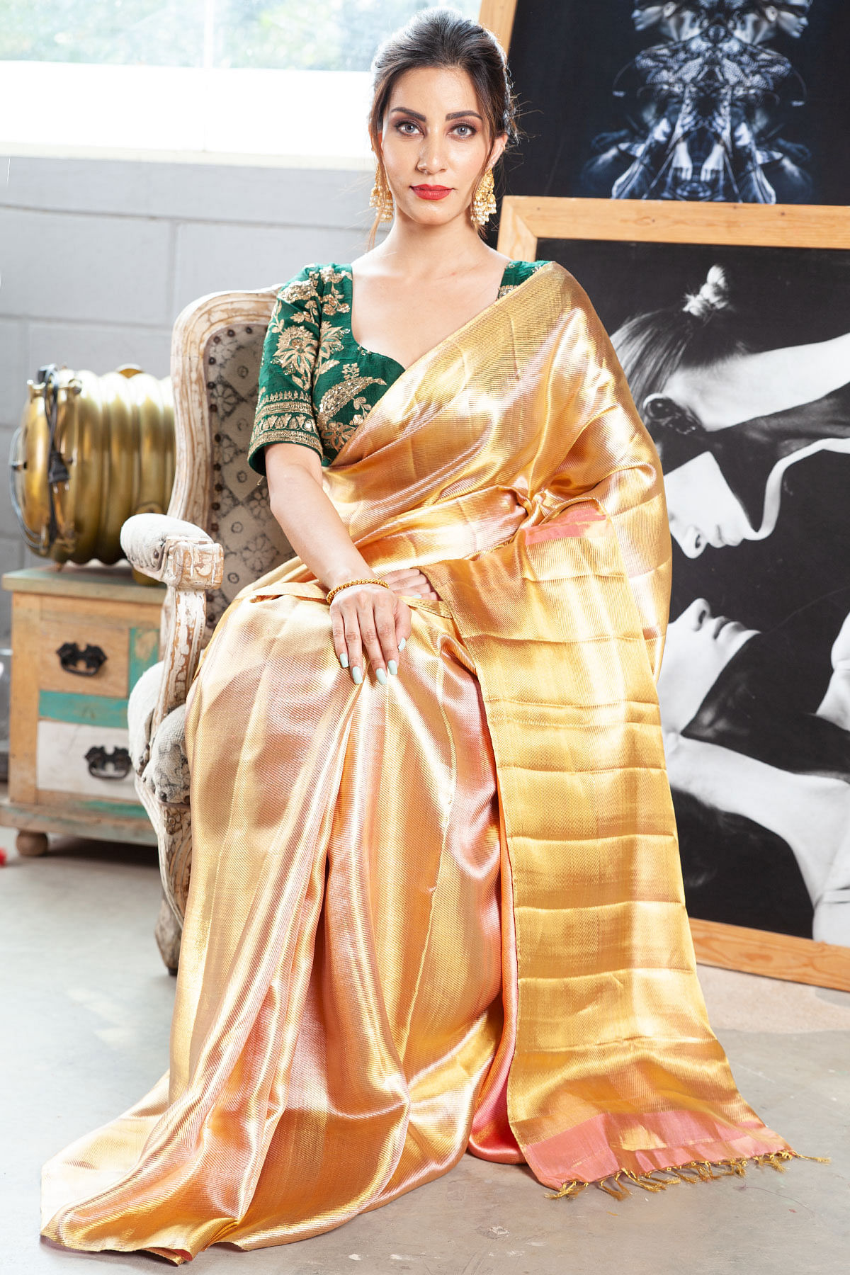 Buy Silk Weaving Gold and Silver Traditional Saree Online -