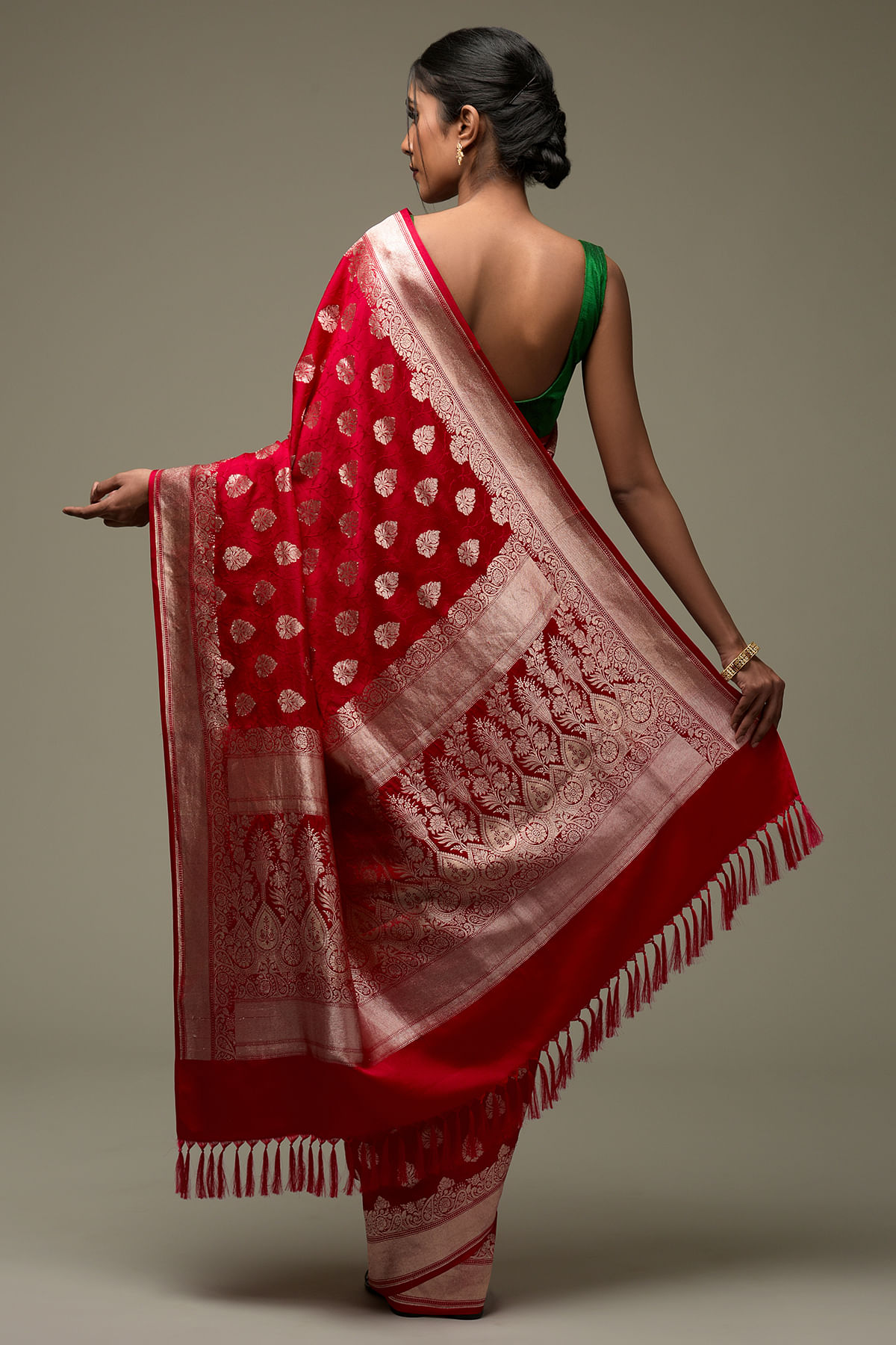 Buy Pink-Red Zari woven Banarasi Silk Saree Online