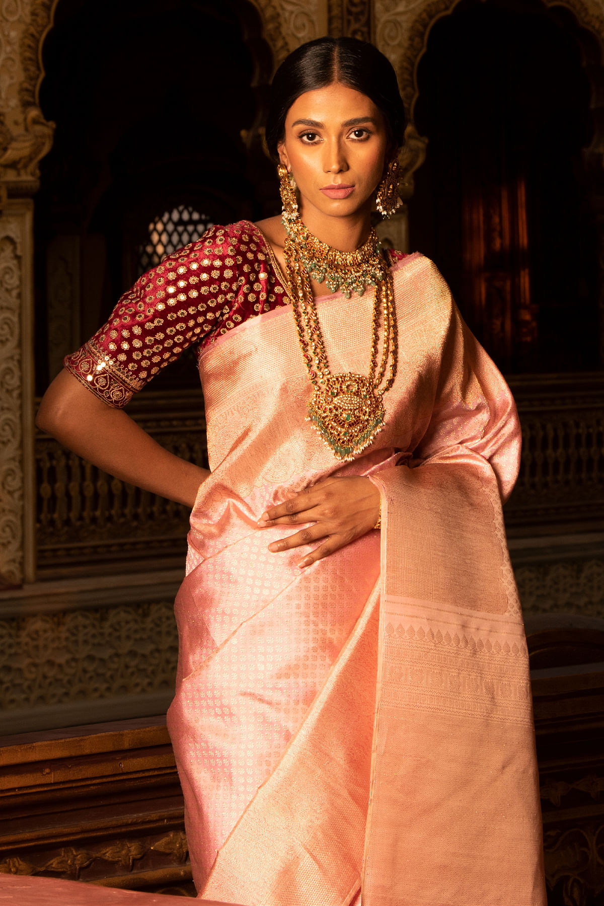 Pastel Pink Jute Silk Saree