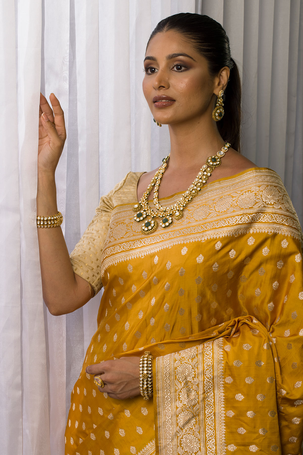 Mustard Yellow Banarasi Silk Saree