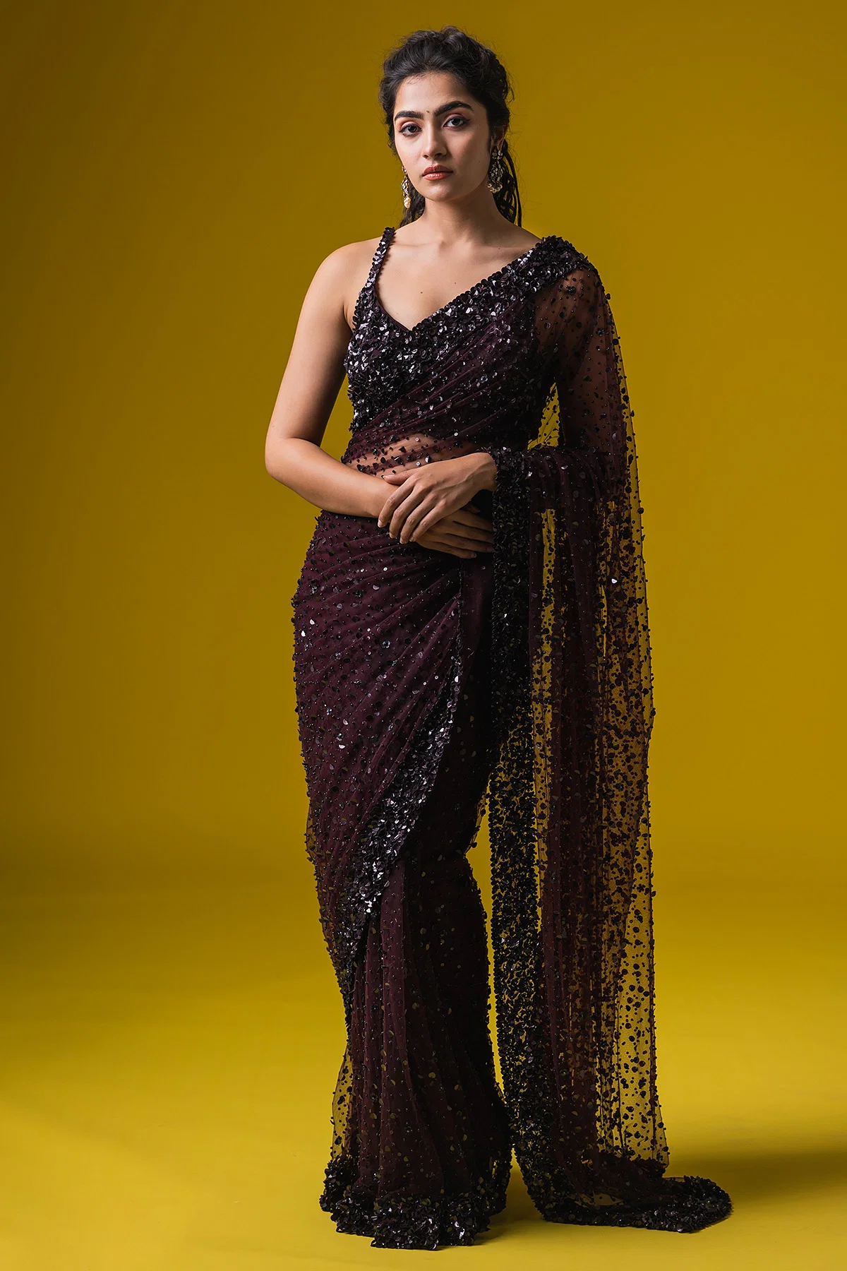 Top Selling Black Embroidered Net Saree