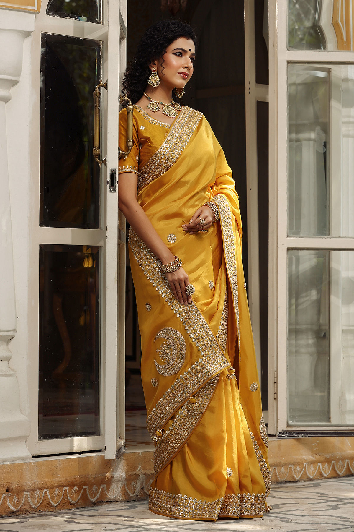 Pretty Mango Yellow Leheriya Saree - Rana's by Kshitija