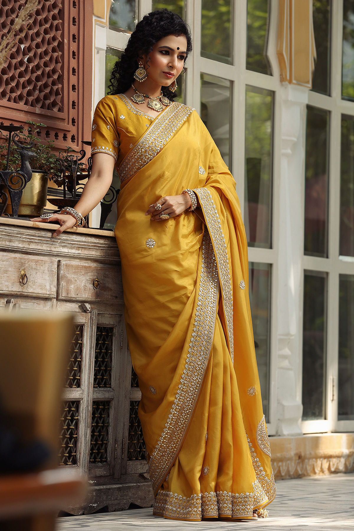 Saffron Mango Colour Organza Print Silk Blouse – Rajwadi Fashion Store