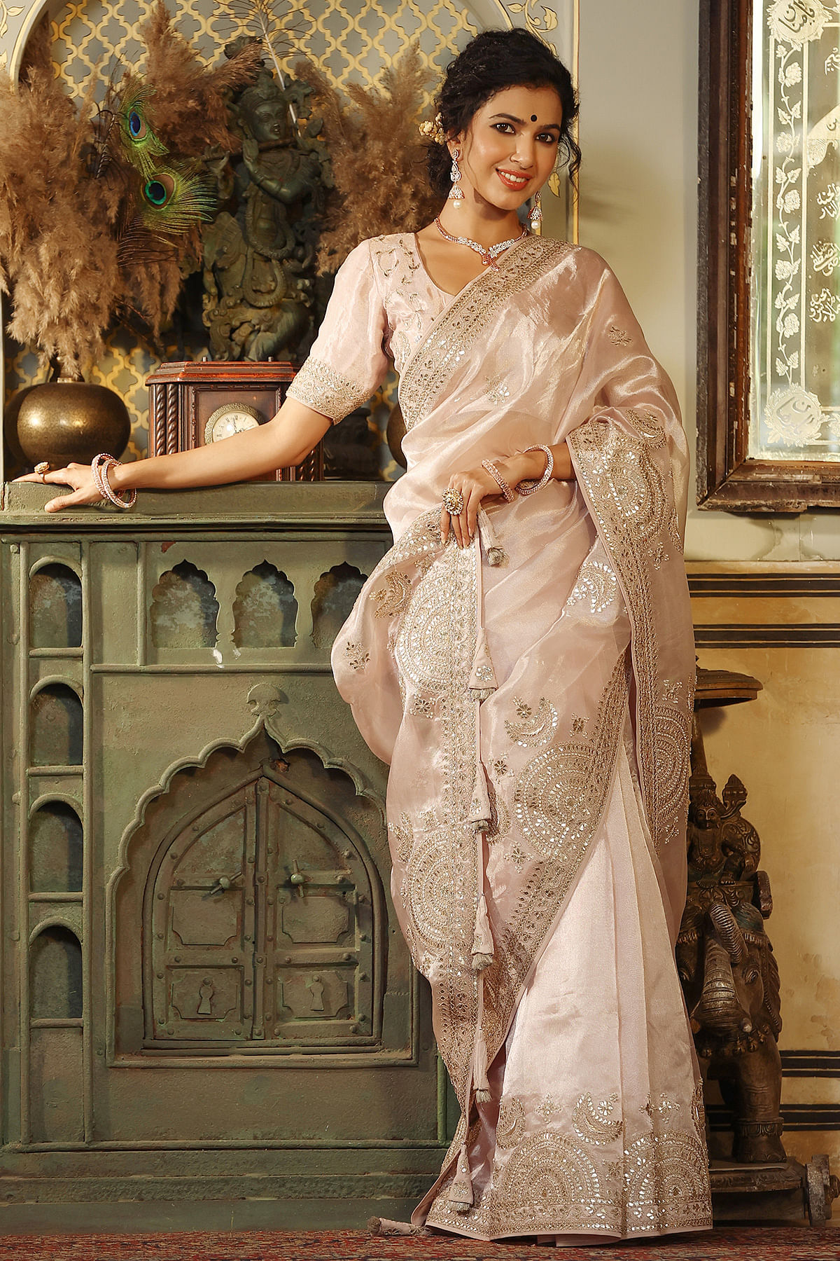 Organza Floral Embroidery Off White Saree