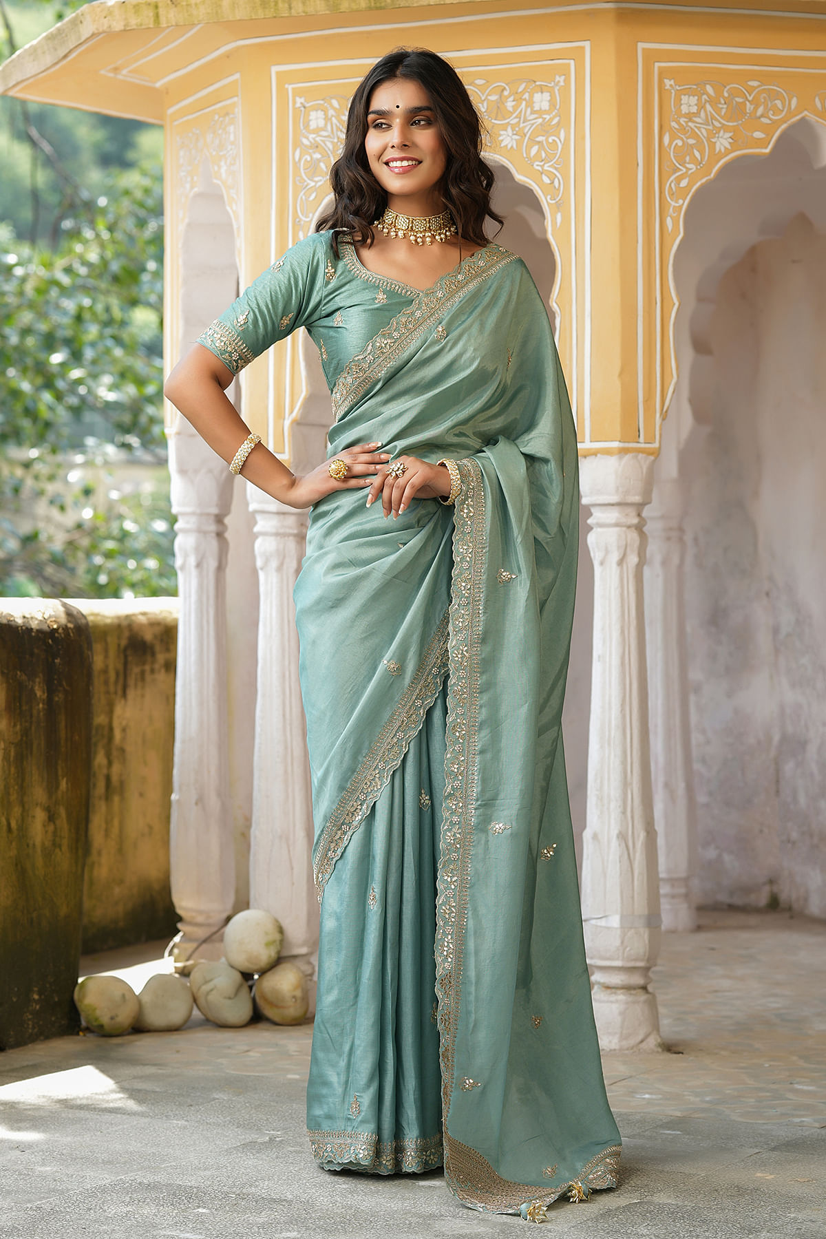 Buy Now Ragmala Chiffon Light Blue Saree | Laxmipati – Laxmipati Sarees |  Sale