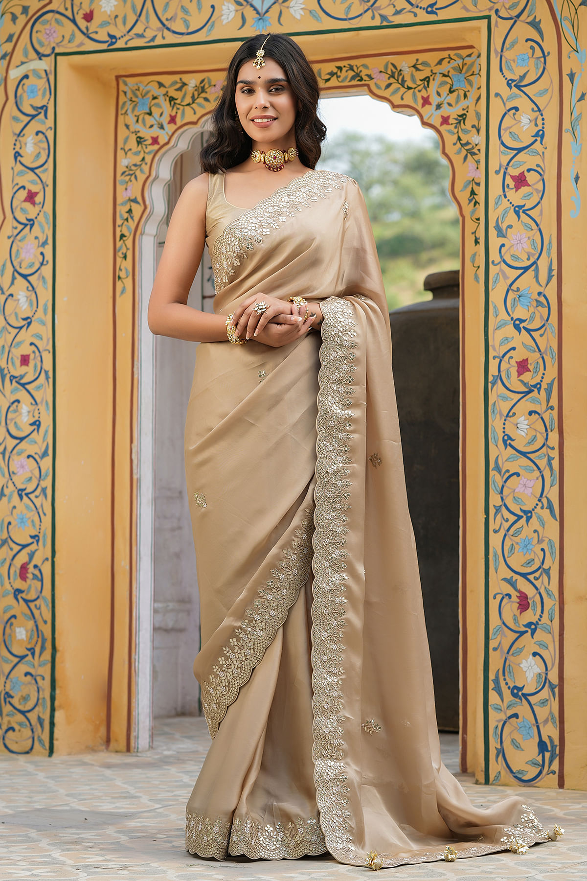 Buy Asha Bhat in Samyakk's Ivory White Pearl Embroidered Organza Saree  Online | Samyakk
