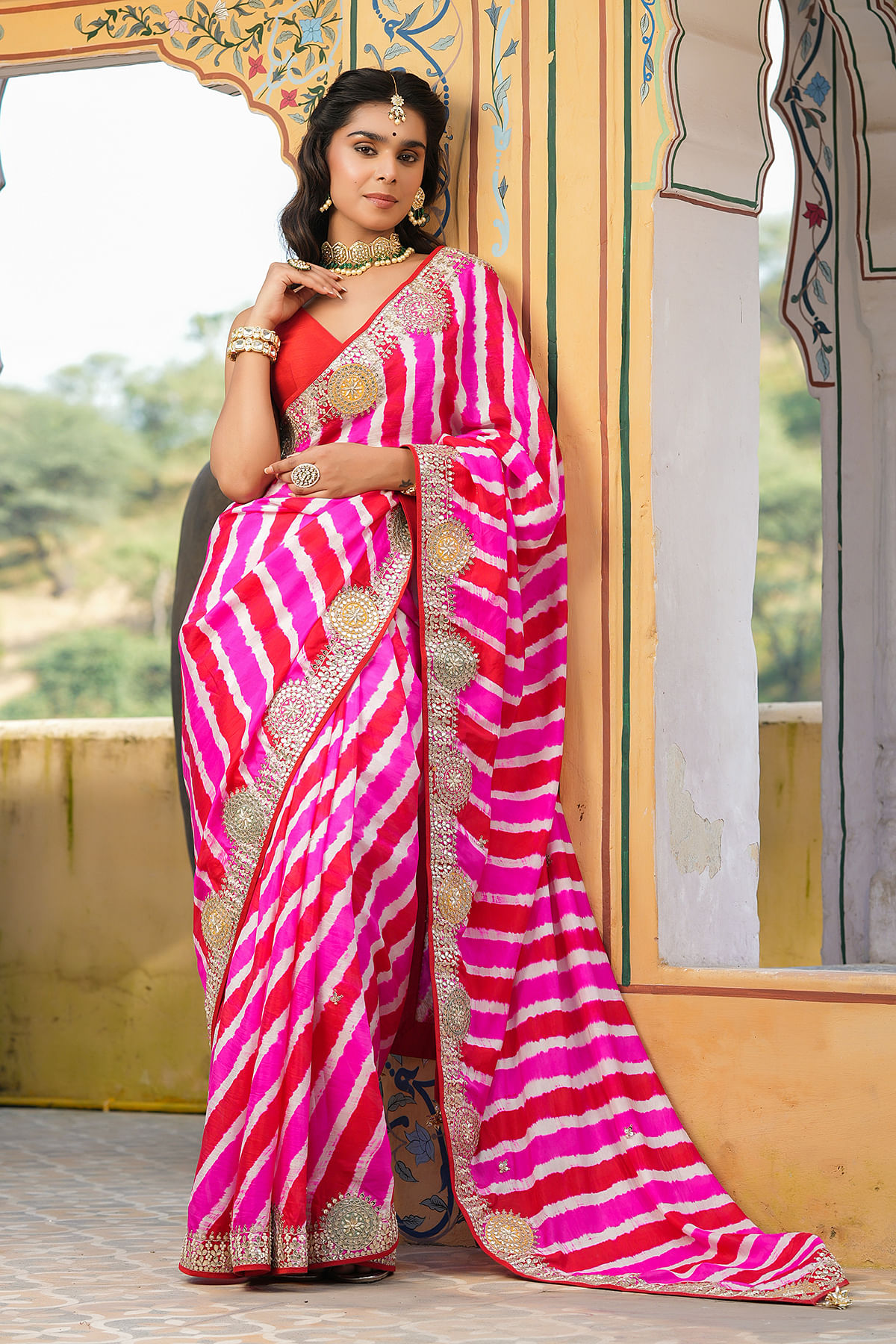 Buy KILI FASHION Women's Striped Pallu Geometric Banarasi Cotton Silk Saree  with Blouse Piece (Green, Free Size) at Amazon.in
