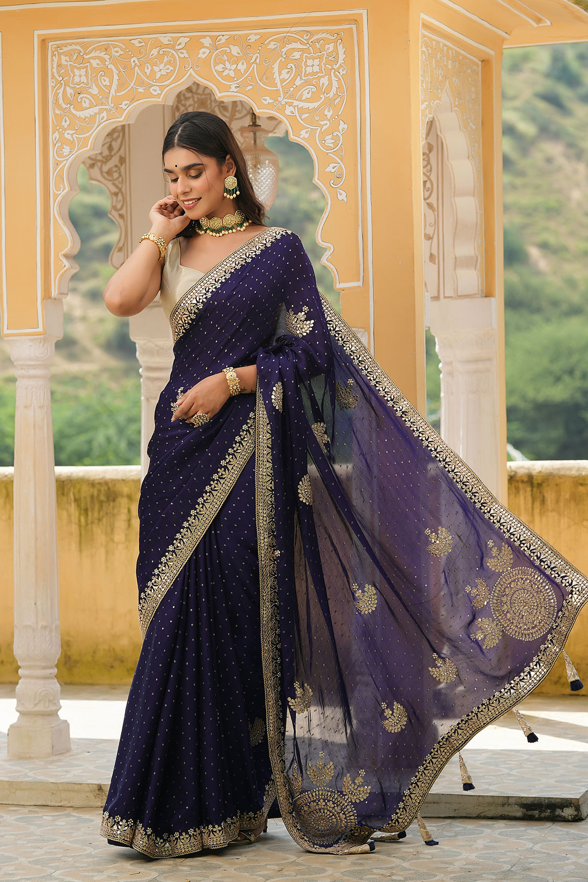 Amarsath Chandni 1007 Blue Unstitched Georgette Saree