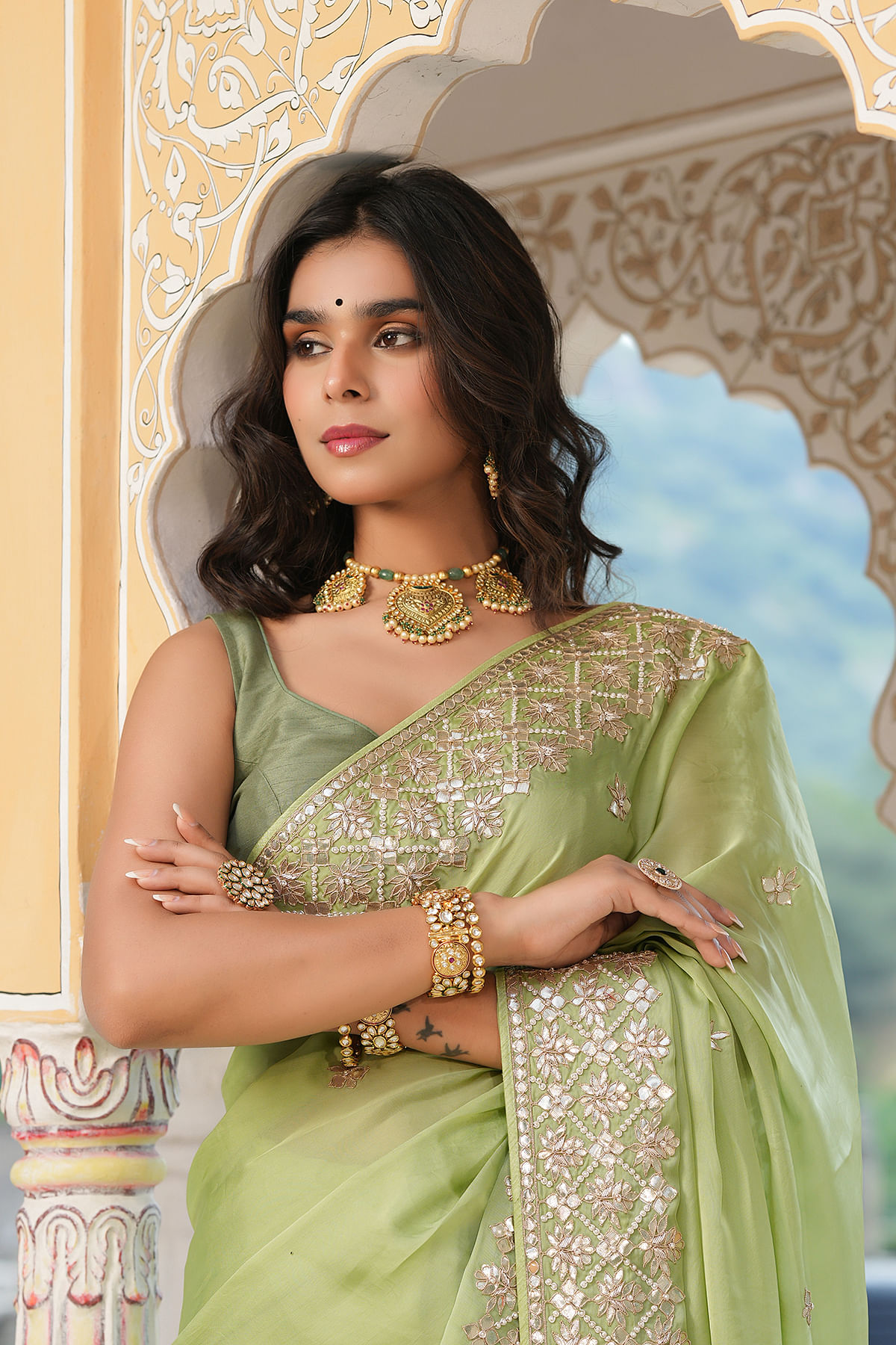 Beautiful lace border designer pista green saree with sequence embroidery  work blouse - ShopLance