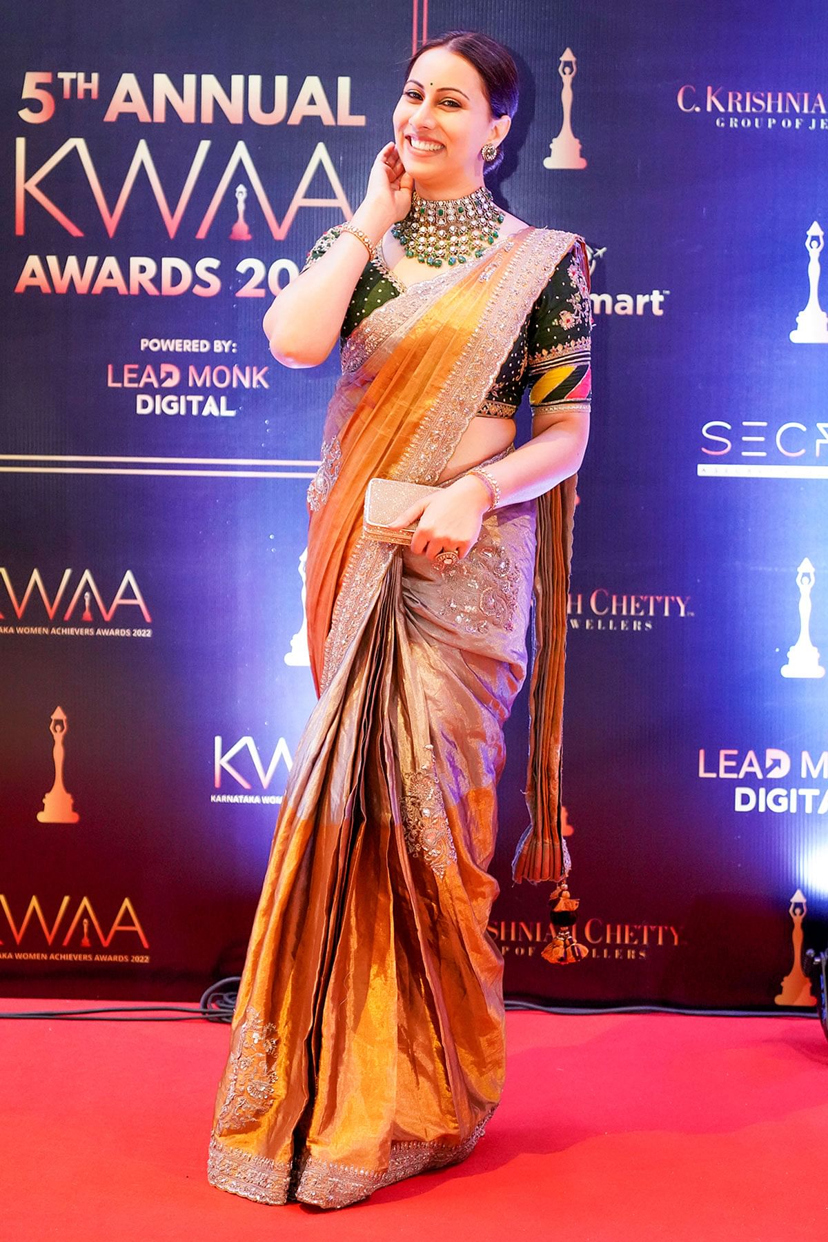 Buy Gold & Taupe Zardosi Embroidered Tissue Saree Online at Samyakk