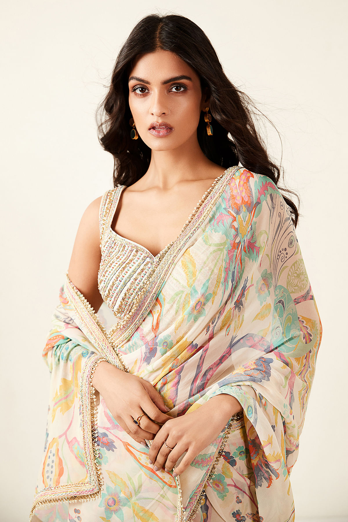 Buy Multicolor Printed Georgette Sarees Online at Best Prices on  UdaipurBazar.com - Shop online women fashion, indo-western, ethnic wear,  sari, suits, kurtis, watches, gifts.