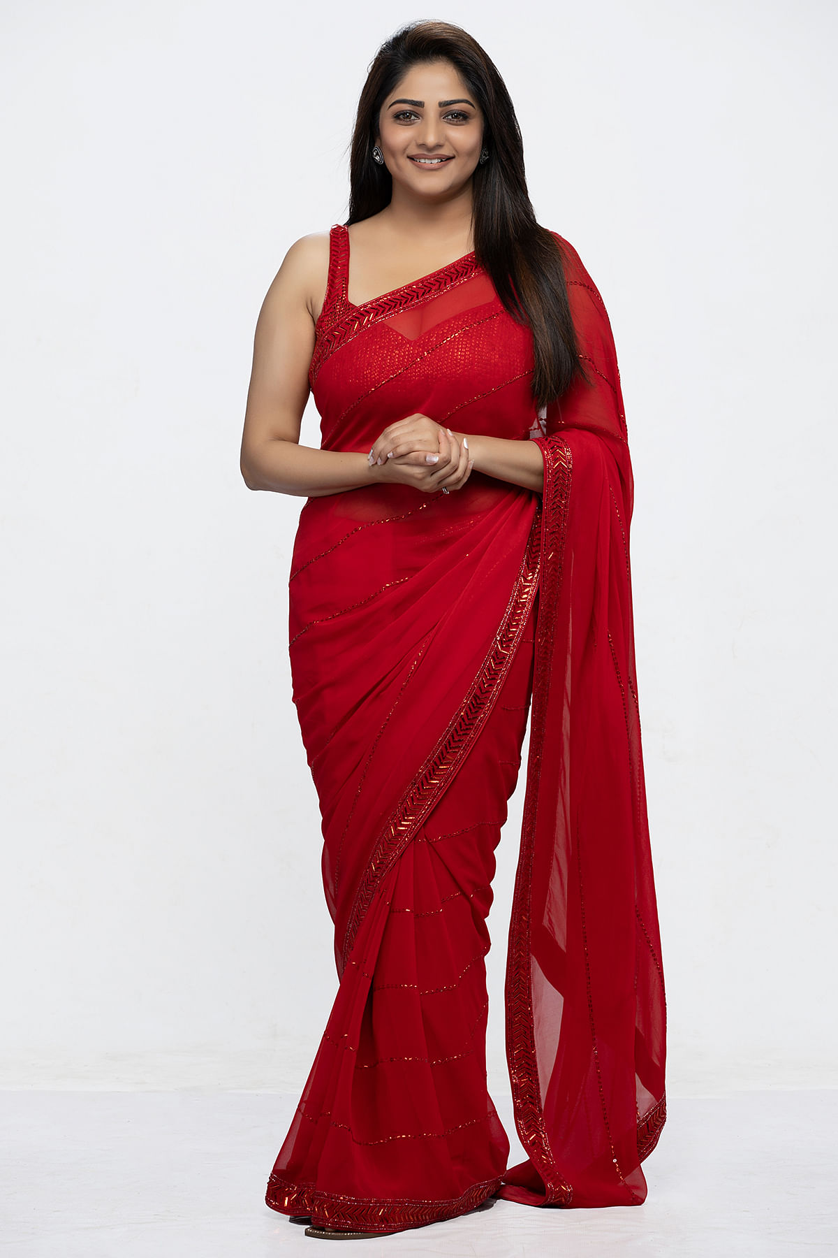 Buy Radiant Rachita Ram In Samyakk's Crimson Red Sequins Embroidered  Georgette Saree Online | Samyakk