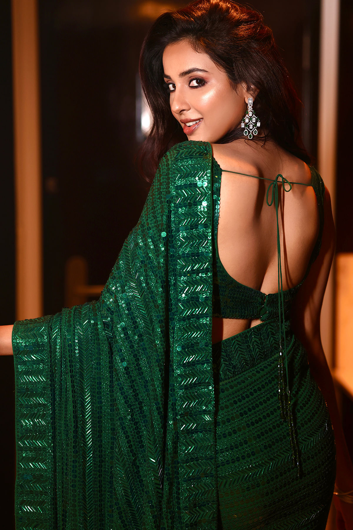 Nirmal Creations Best & Pure Tea Green Sequins Saree And Blouse Piece -  Nirmal Creations | Nirmal Creations