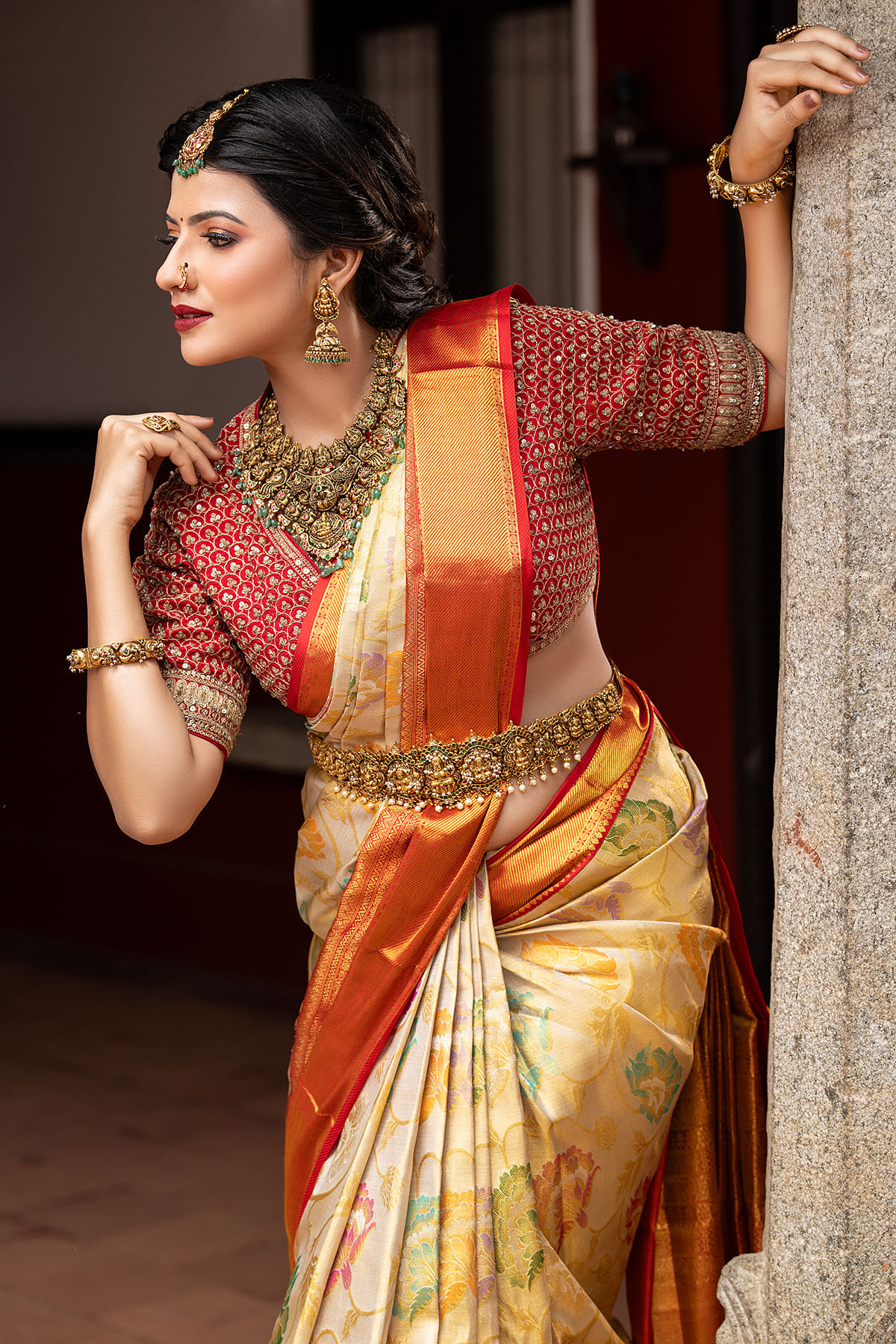 Off white hotsell and gold saree