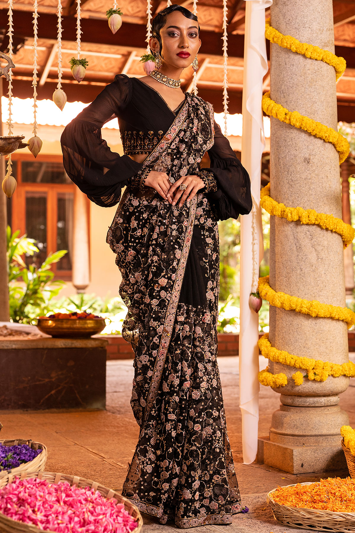 Karishma Kapoor ! Black & Crimson Super Net Saree. Message/call/WhatsApp at  +91-9246261661 or Visit ww… | Lehenga style saree, Saree designs, Designer sarees  online
