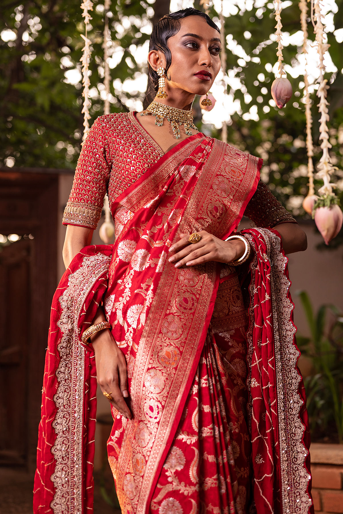 Sweet Cheery Red Zari Woven Festive Wear Banarasi Silk Saree