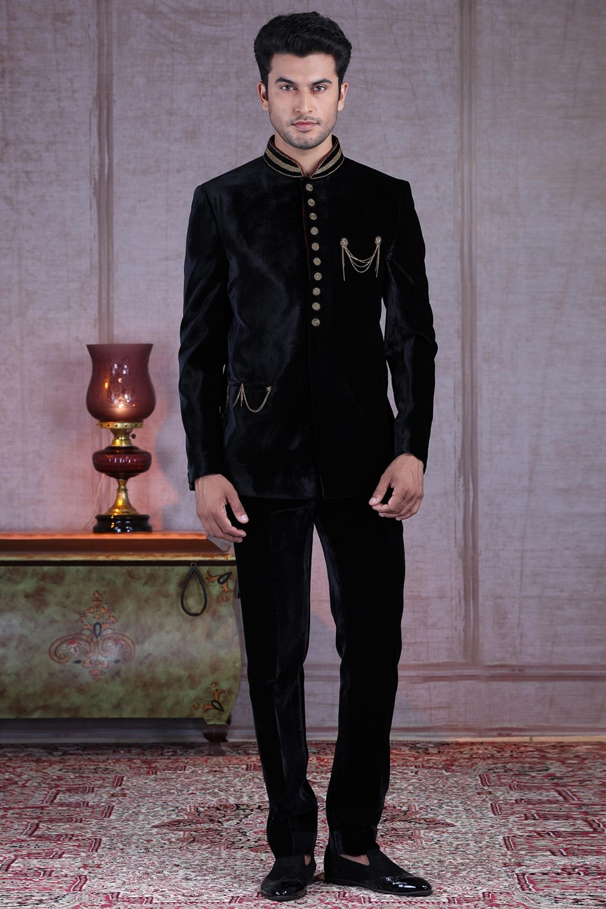 Black velvet cheap jodhpuri suit