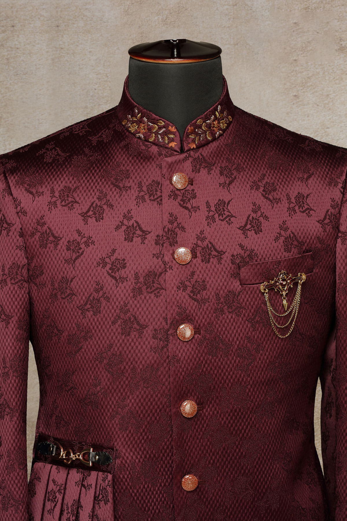 Wine Colour Indian Wedding Jodhpuri Suit.