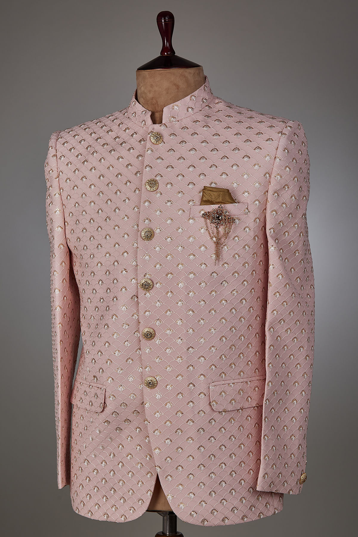 Peach Colour Imported Fabric Printed Jodhpuri Suit.
