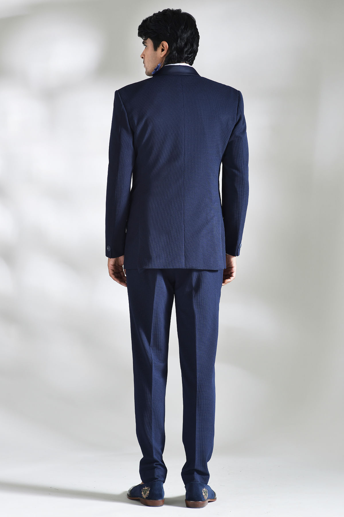 Buy Dark Blue Cutdana Embroidered Italian Tuxedo Suit Online