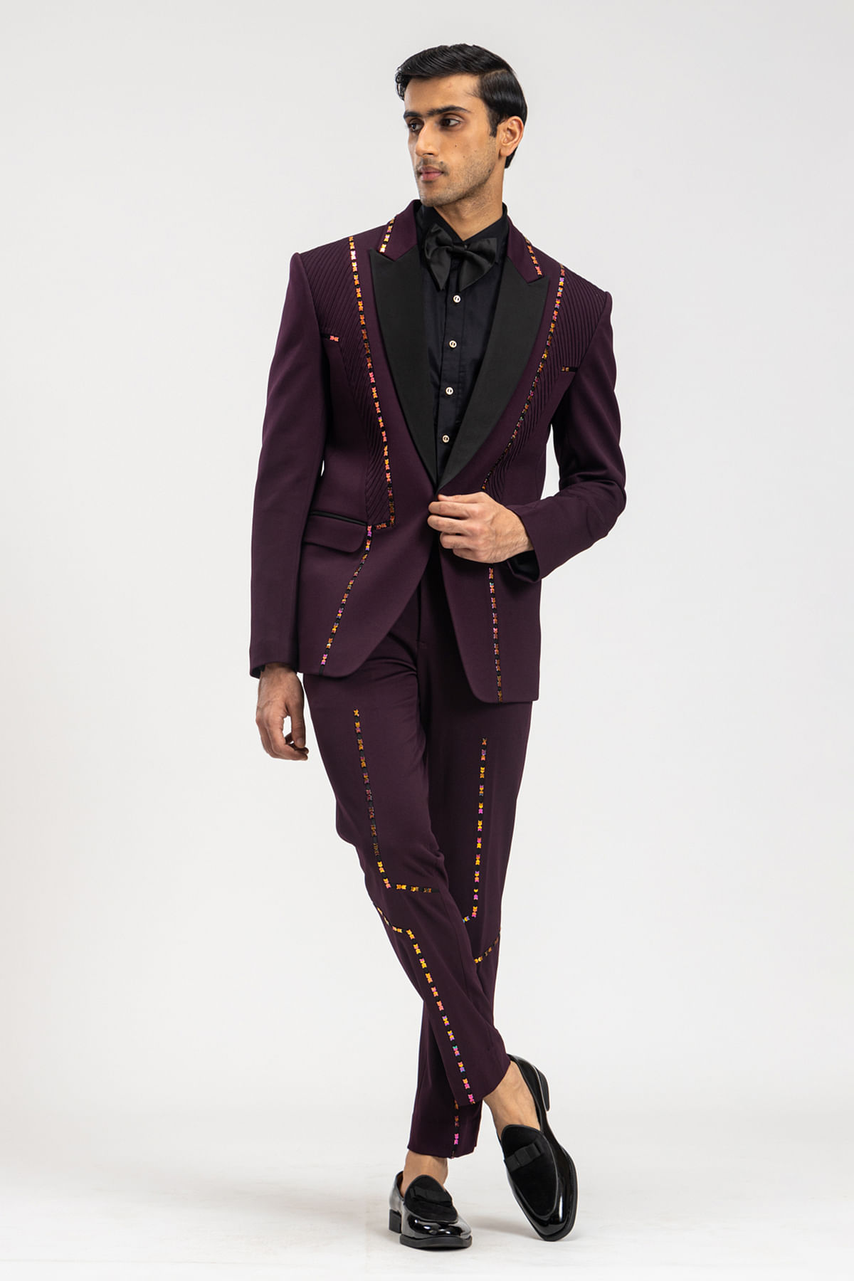 Dark Plum Purple Woven Italian Tuxedo Suit