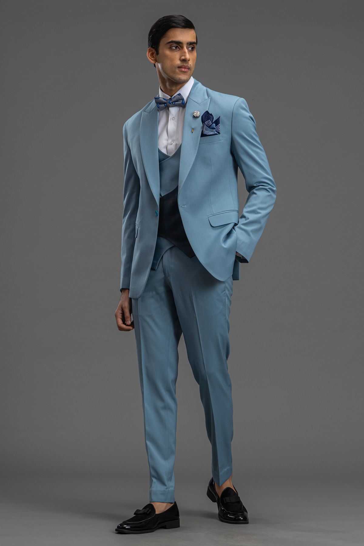Stone Blue Woven Italian Tuxedo Suit-ST1499