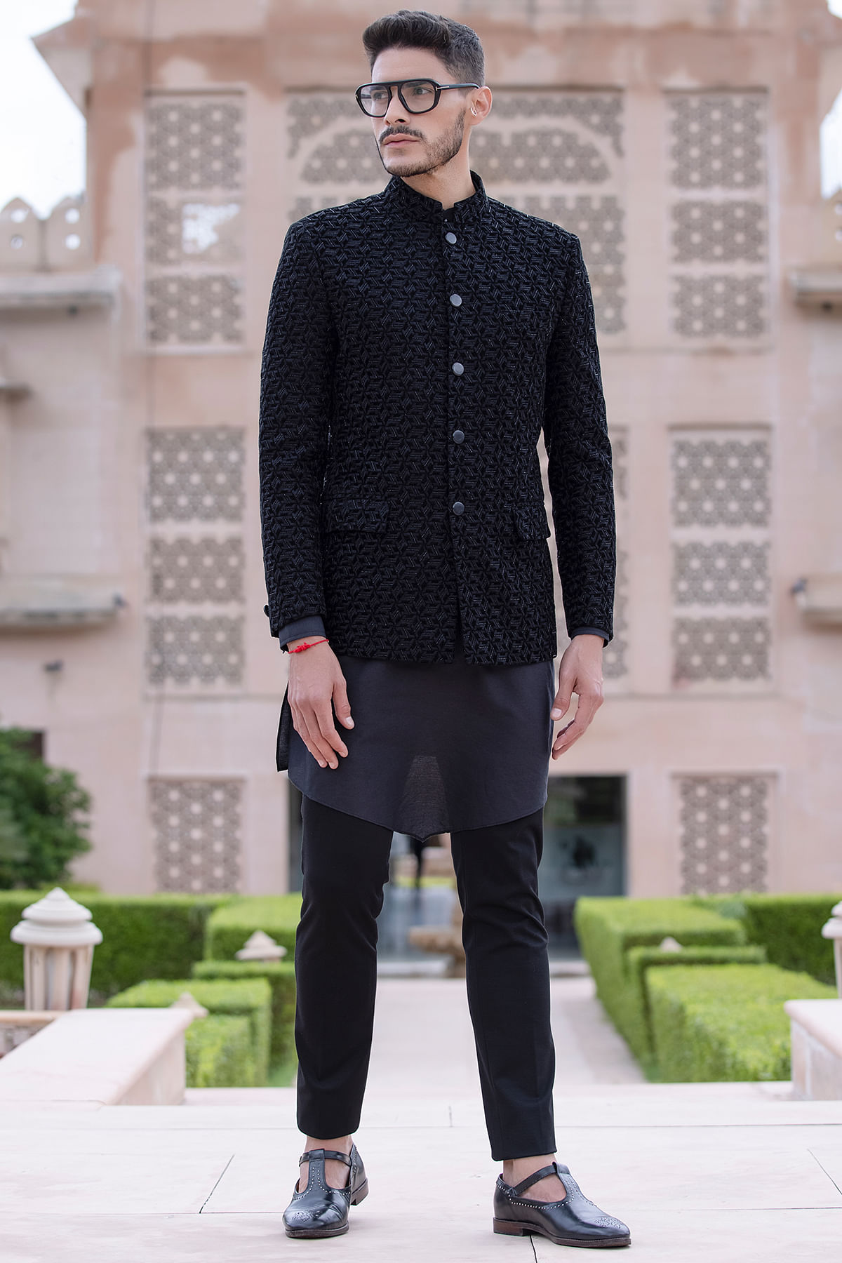 Buy Black Cutdana Embroidered Silk Jodhpuri Suit Online Samyakk