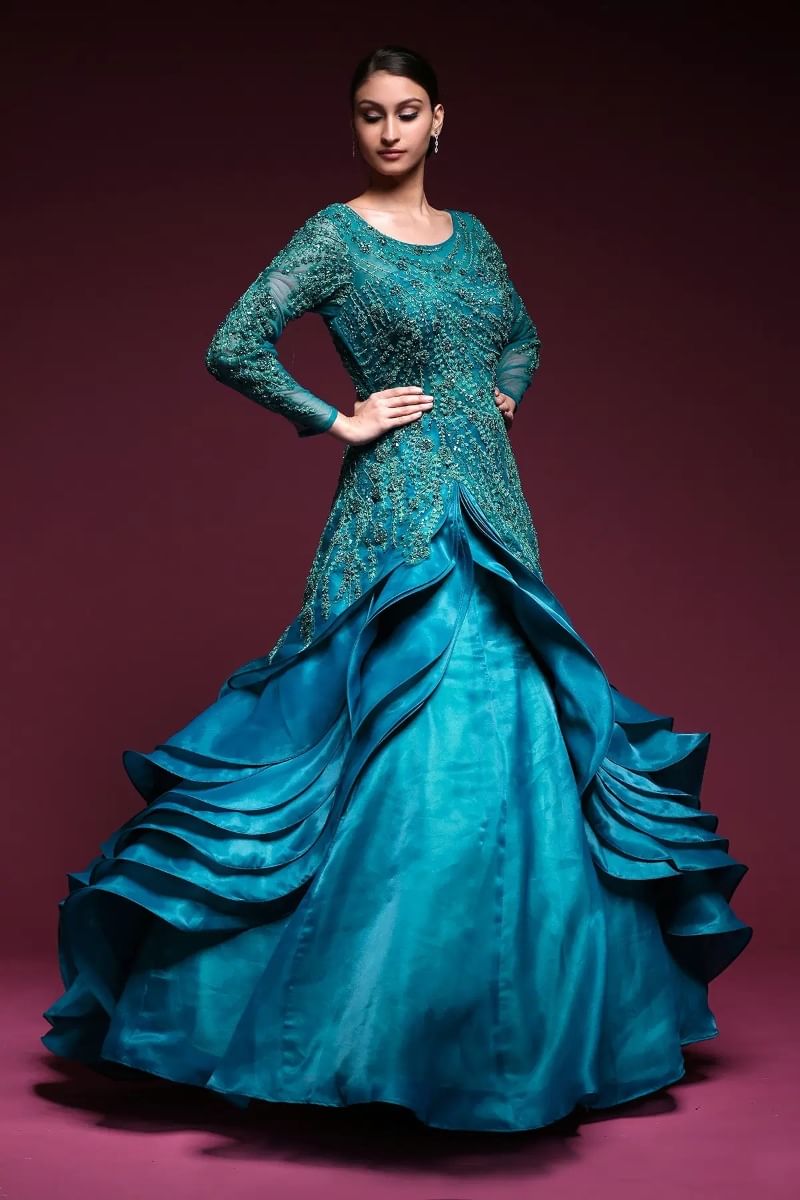 Blue Indowestern Gown