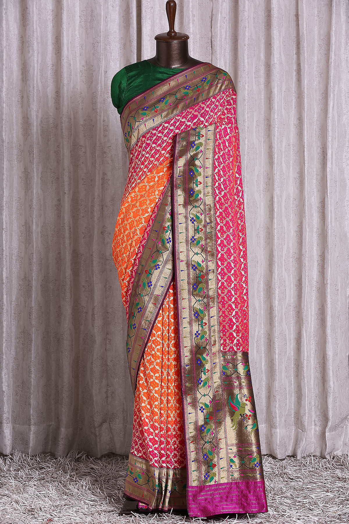 Buy Red Embroidered Bandhej Saree Online in USA with Yellow Blouse – Pure  Elegance