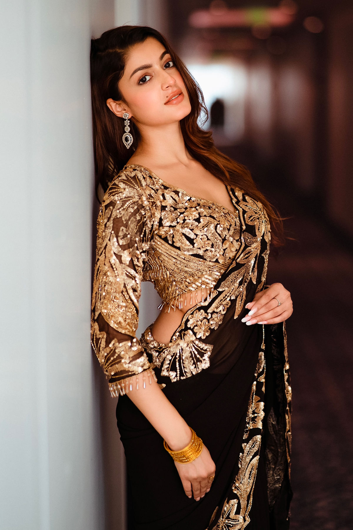 Urvashi in Black Georgette Saree