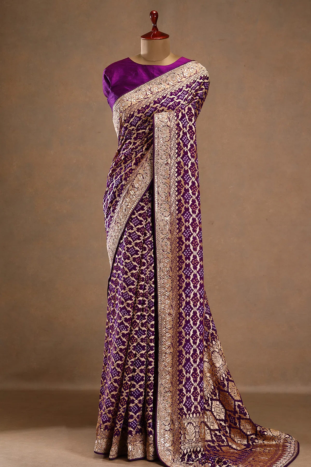 Purple Bandhani Printed Georgette Saree